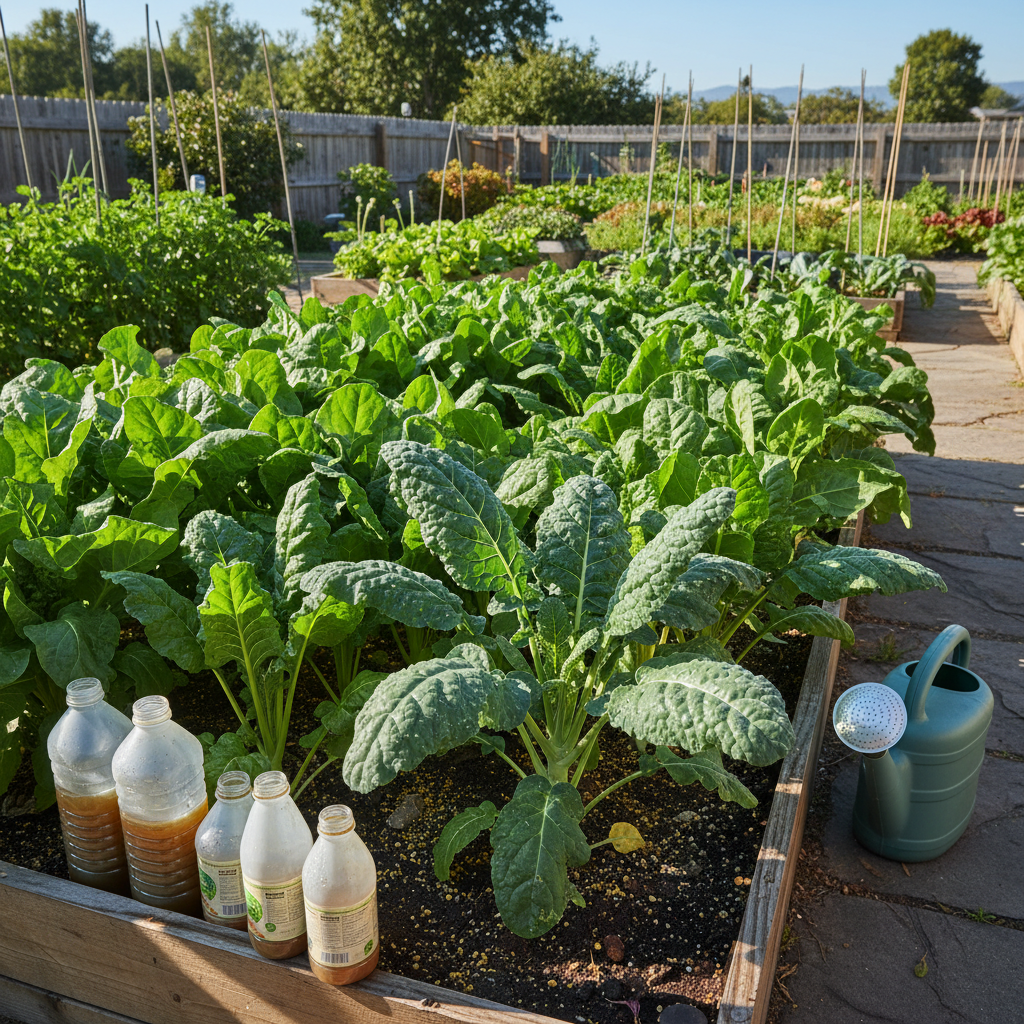 Sveiki daržo augalai po skystų trąšų panaudojimo