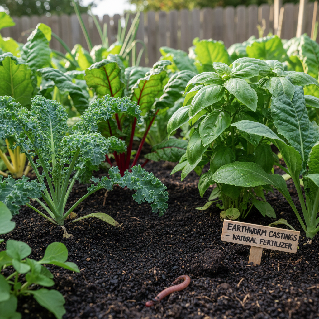 Sveiki augalai, tręšti trąšomis iš sliekų