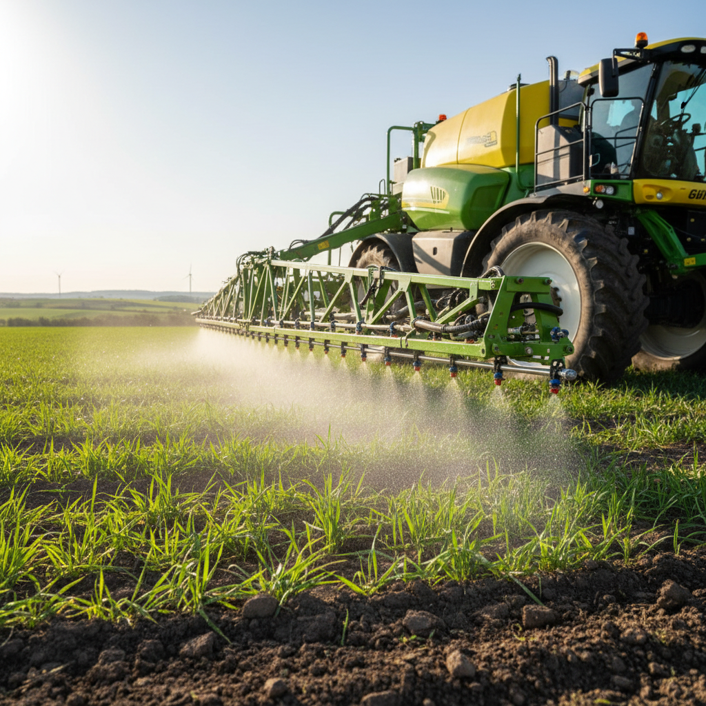 Moderni technika purškia trąšas laukuose