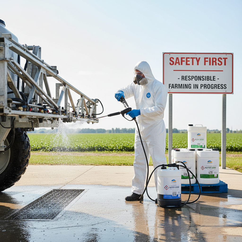 Skystų trąšų purškimo įrangos valymas ir saugus naudojimas