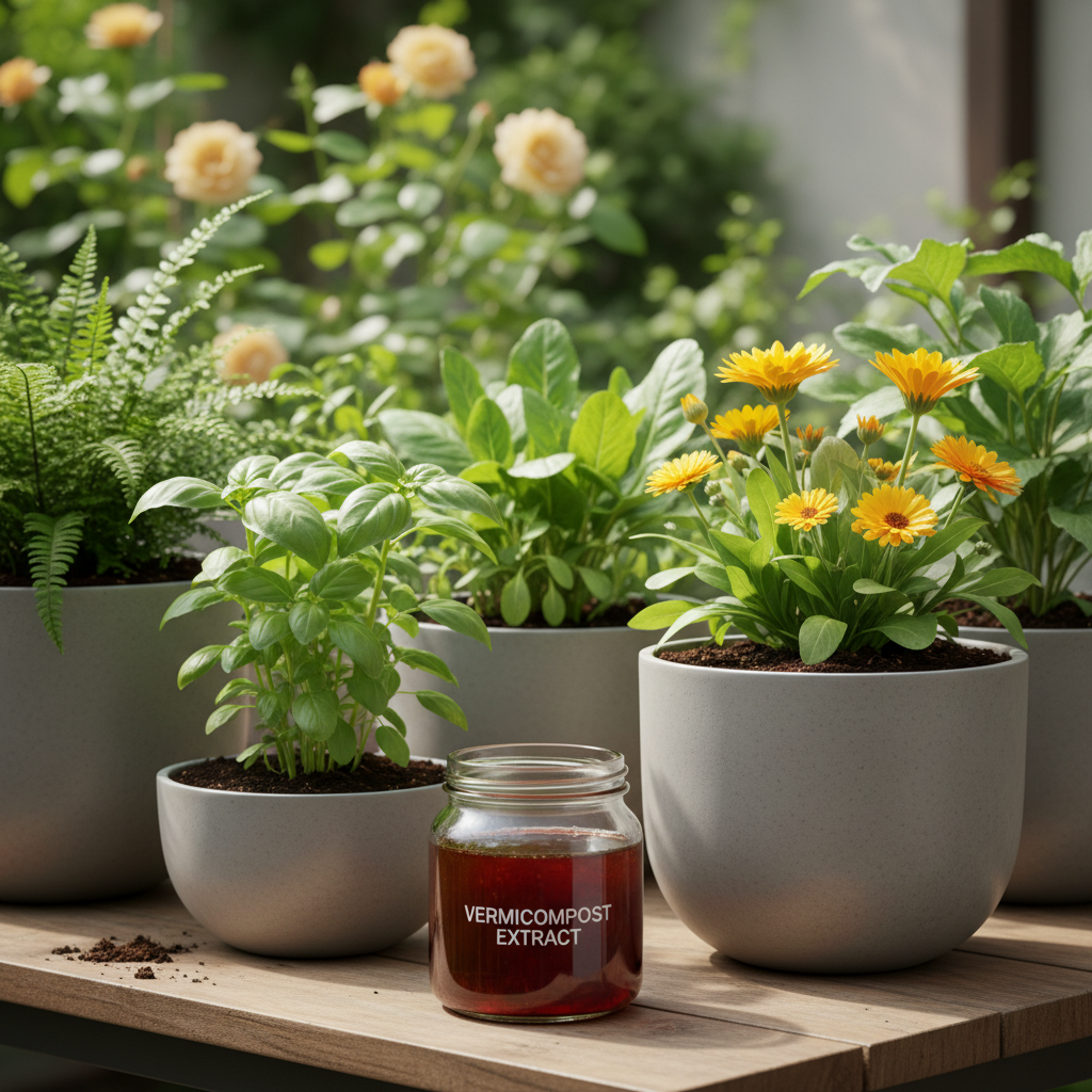 Vermikomposto ekstraktas naudojamas sode sveikoms augalams